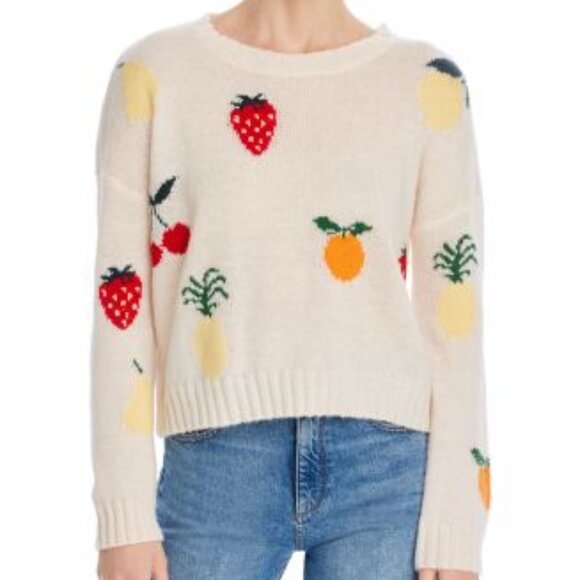 RAILS Perci Cashmere Alpaca Wool Intarsia Knit Fruit Sweater Ivory Crewneck M - Picture 1 of 11